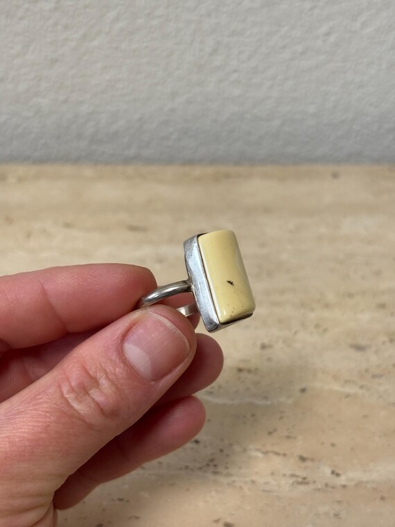 Silver ring statement white amber 925 silver vint… - image 3