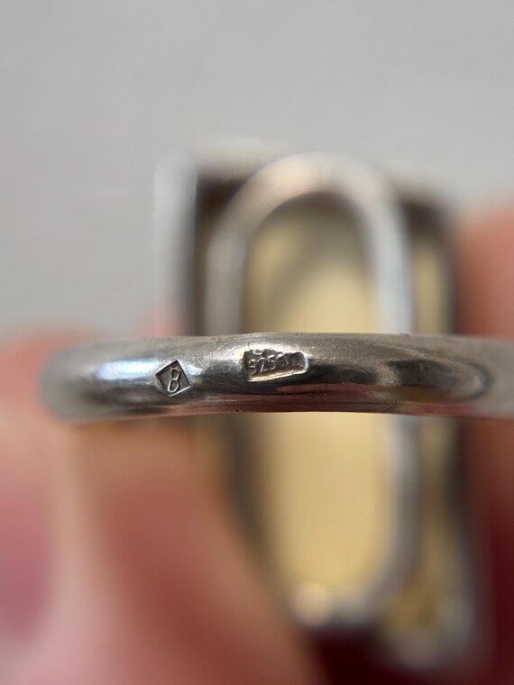 Silver ring statement white amber 925 silver vint… - image 9