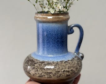Strehla ceramic vase fat lava DDR GDR blue grey vintage vase with handle 70s 70s pottery german stoneware flower vase brutalist MCM