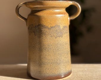 Handmade stoneware vase pot vessel studio pottery ceramic stoneware container with handles Stone ware artist signed flower vase confit