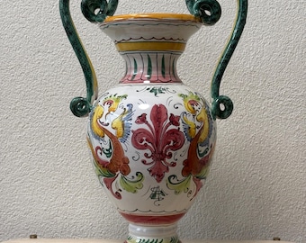 Vase ceramic Italy hand-painted vintage majolica Handmade Made in Italy stoneware