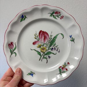 Luneville antique Keller & Guerin KG France faience plate dinner plate tulip flower pattern old brand porcelain hand painted