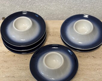 Set of 6 egg cups ceramic Made in Portugal blue white vintage 1980s Easter egg cups cottagecore