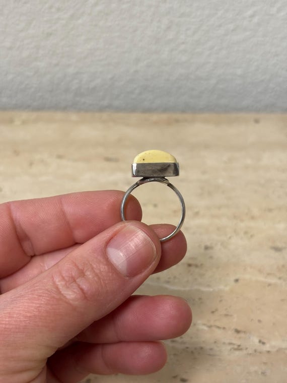Silver ring statement white amber 925 silver vint… - image 4