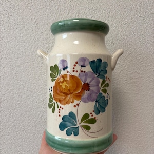 Ceramic milk jug vase hand-painted vintage cottagecore peasant painting country style flowers kitchen decoration