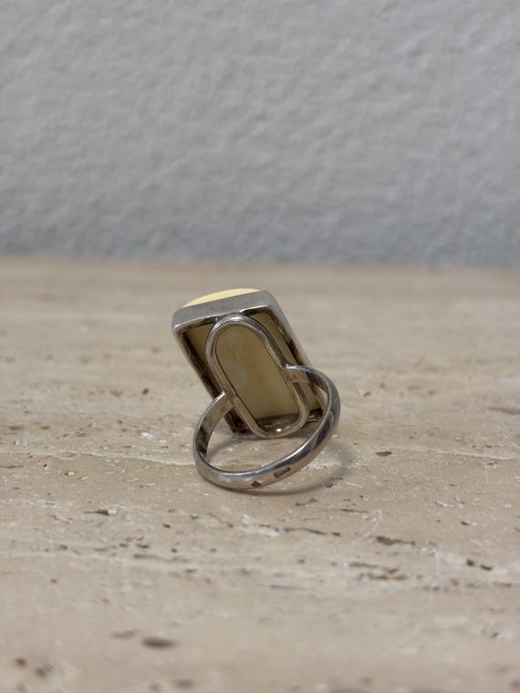Silver ring statement white amber 925 silver vint… - image 6