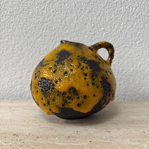 Vintage Fat Lava Vase 1960s 1970s | West German Pottery | Yellow Black Ceramic | Mid Century Modern Decoration
