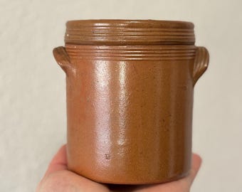 Gres du Bonny France stoneware pot with lid confit pot brown small lard pot salt pot sugar bowl Cottagecore vintage salt container