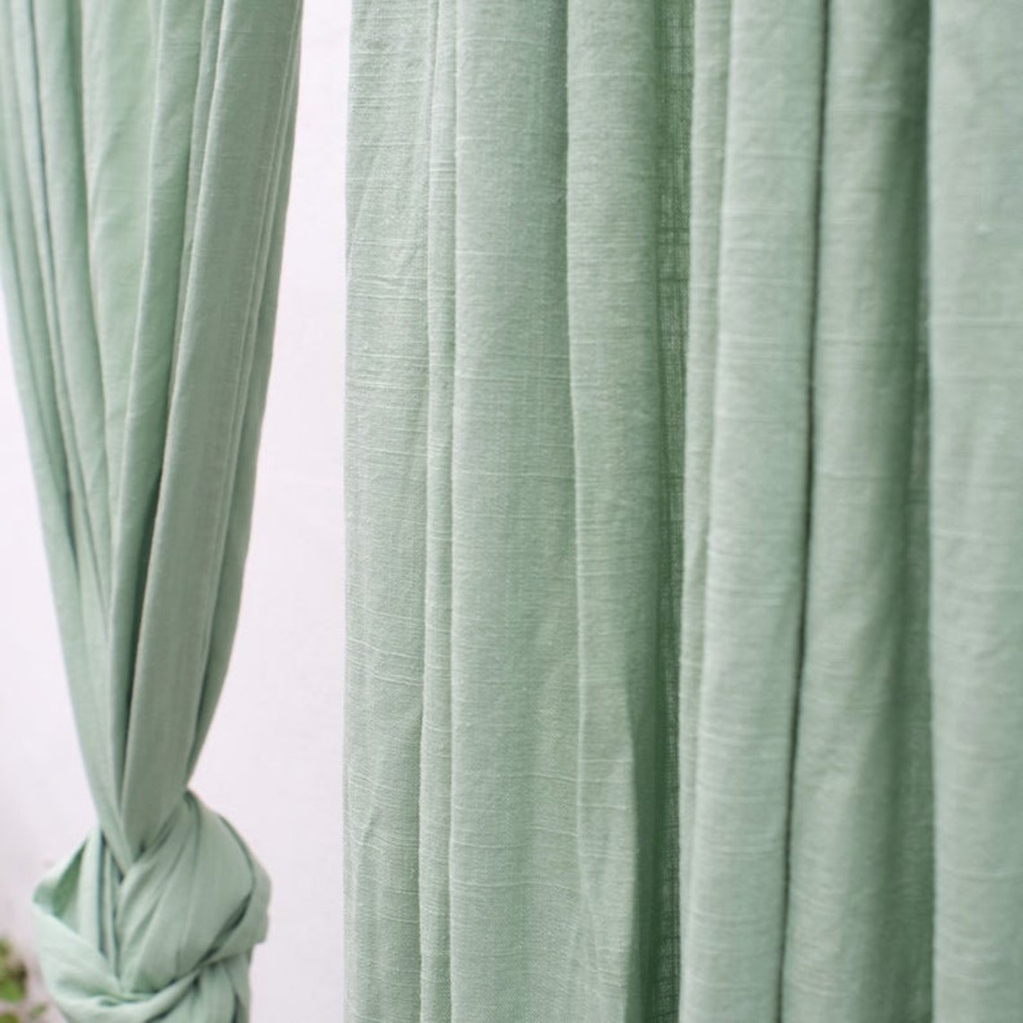Two panel Washed Curtain Sage Green Curtains For Living Room Etsy