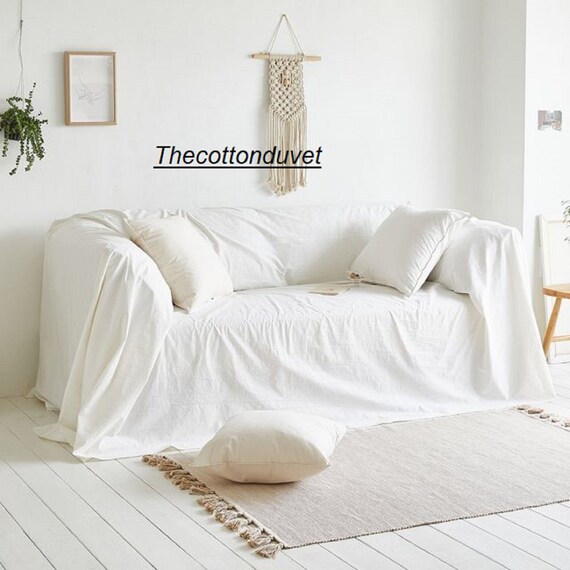 Cotton Couch Cover Cotton Bedspread Natural Sofa Cover Etsy