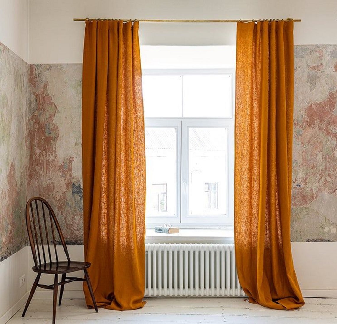 Two panel Washed Curtain Rusty Curtains For Living Room For Etsy