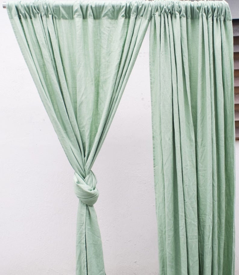 Two Panel Washed Curtain Sage Green Curtains for Living Room Etsy