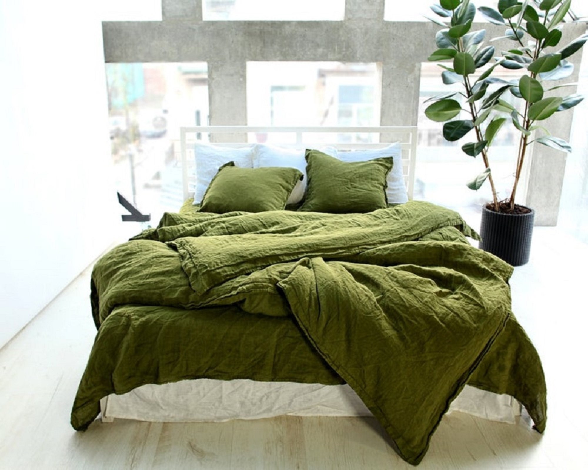 Moss Green Cotton Duvet Cover Duvet Cover With Buttons Etsy