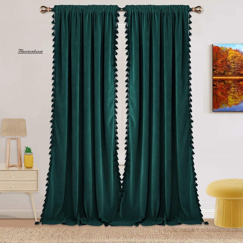 Donkergroen Kwastje gordijn Katoen Douchegordijn Boerderij Etsy Nederland