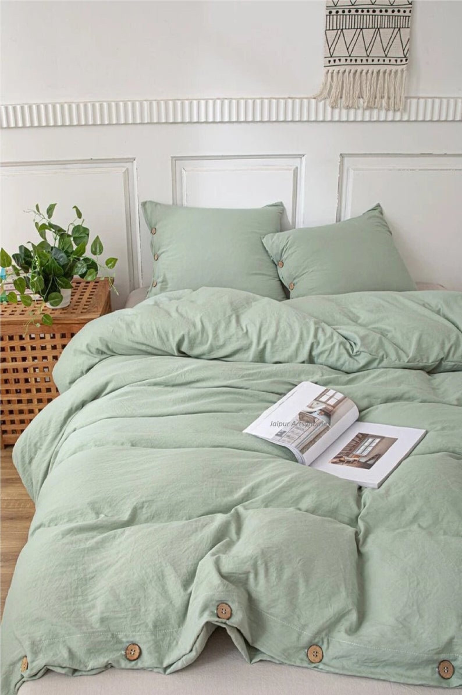 Cotton Duvet Cover Sage Green Duvet Cover With Buttons King Etsy