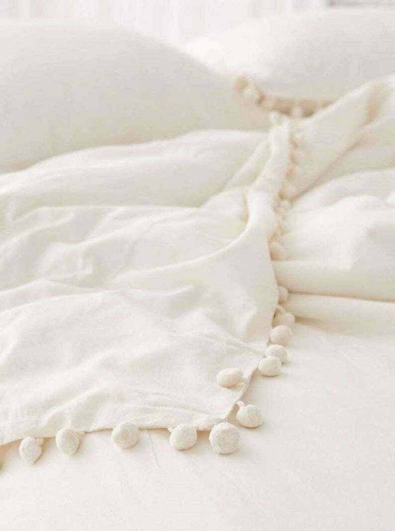 3 Pc Set Pom Pom Duvet Cover King White Cotton Duvet Cover Etsy