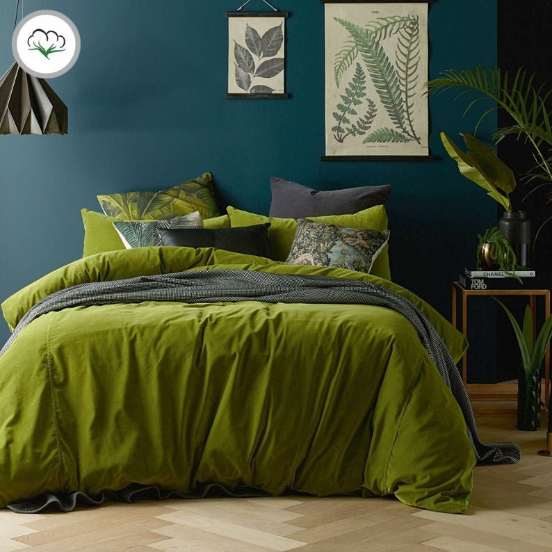 100 Cotton Duvet Cover Moss Green Duvet Color Washed Cotton Etsy