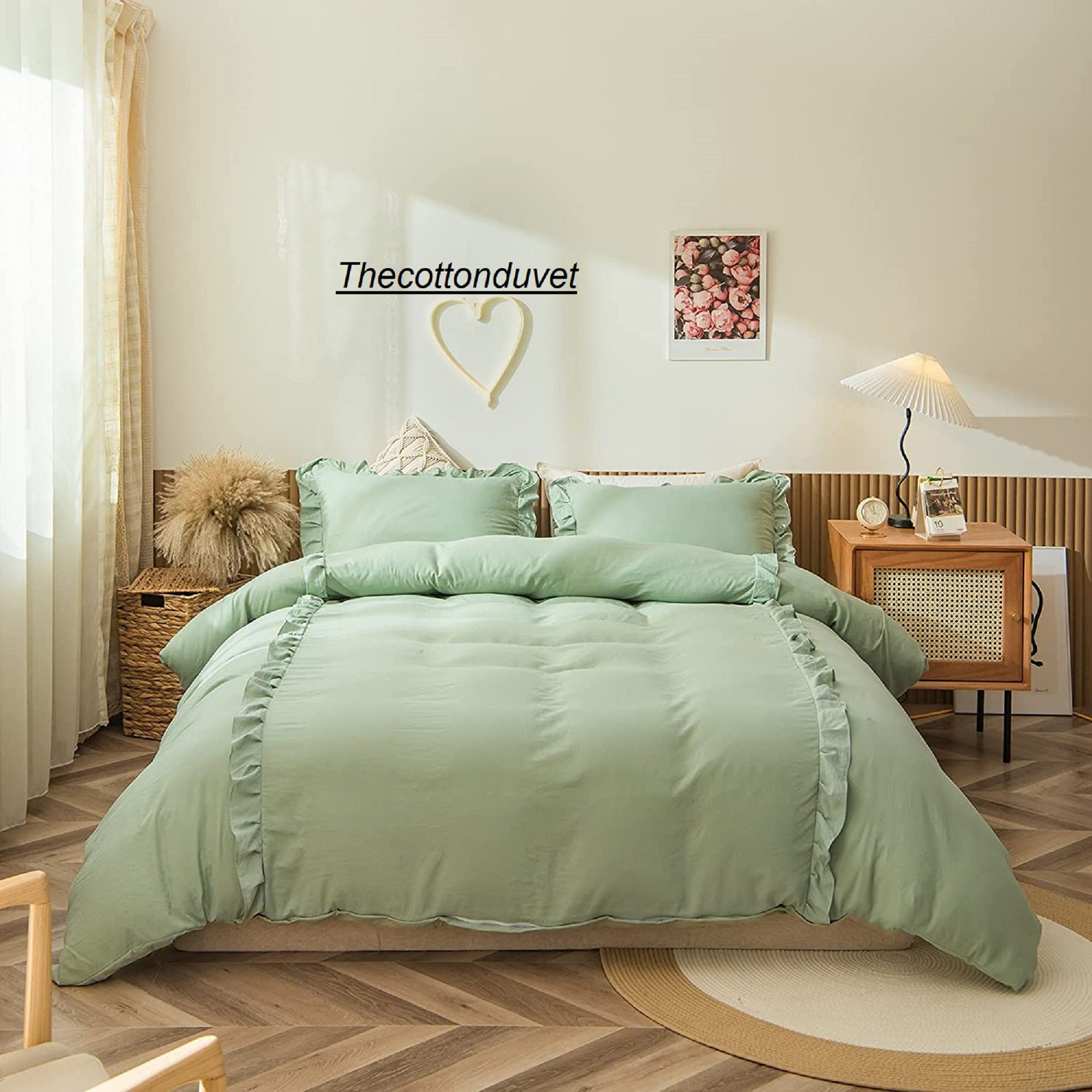 Sage green Cotton Duvet Cover King Size Boho Ruffled Duvet Etsy