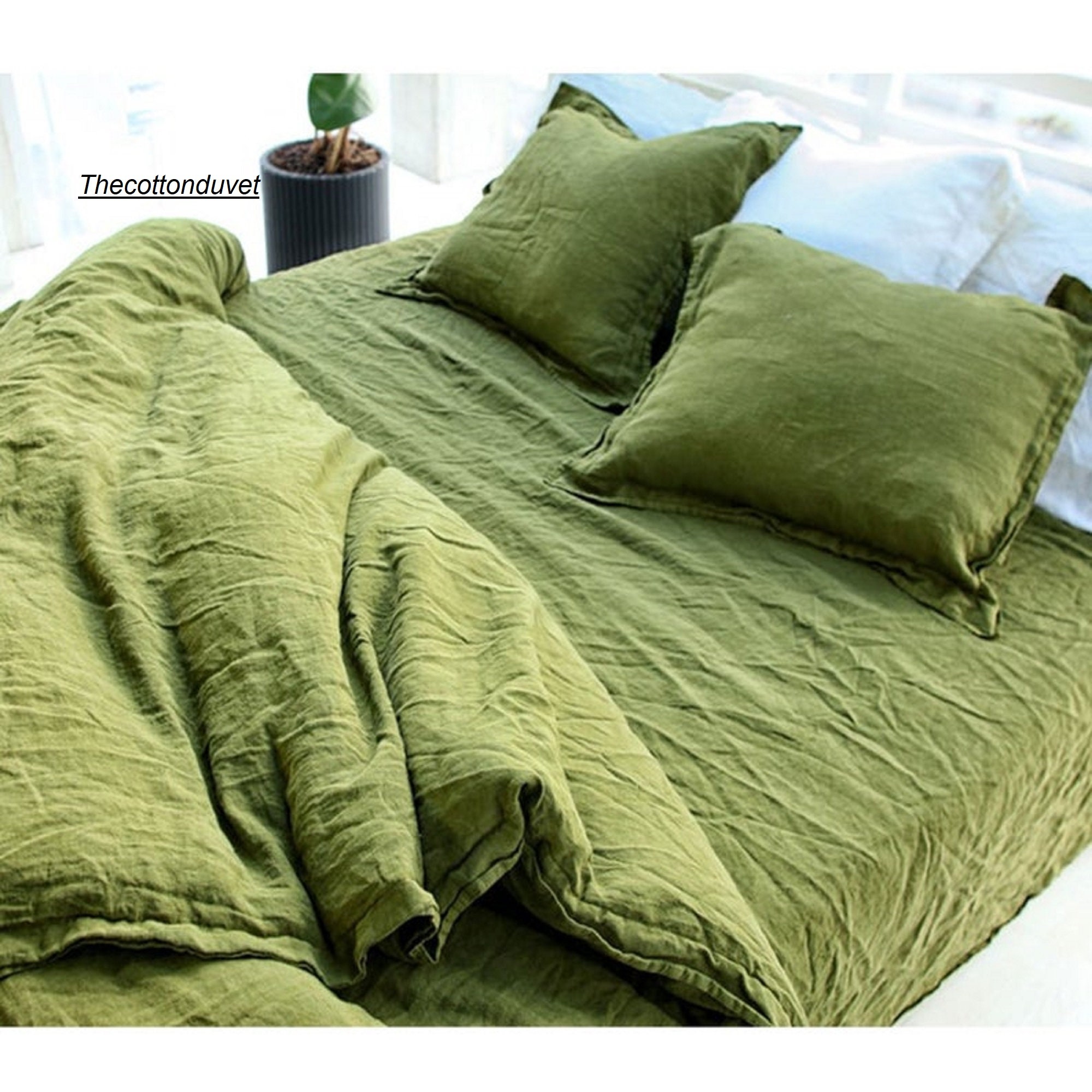3 Piece Cotton Bedding Set in Moss Green /cotton Duvet Cover Etsy UK