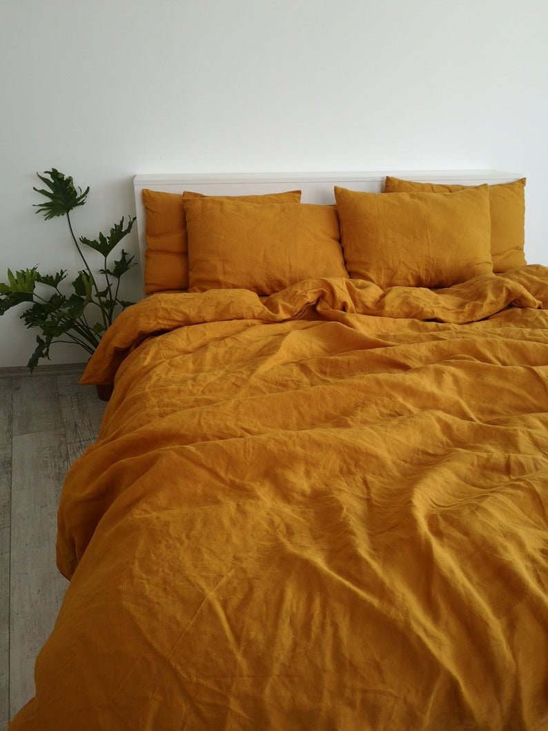 Mustard Yellow Linen Duvet Cover Washed Cotton Duvet Cover Etsy