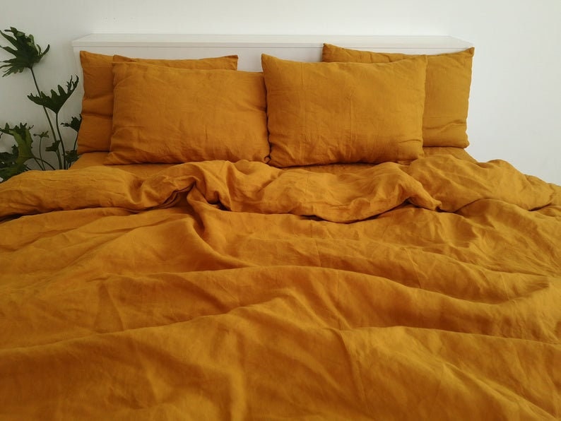 Mustard Yellow Linen Duvet Cover Washed Cotton Duvet Cover Etsy