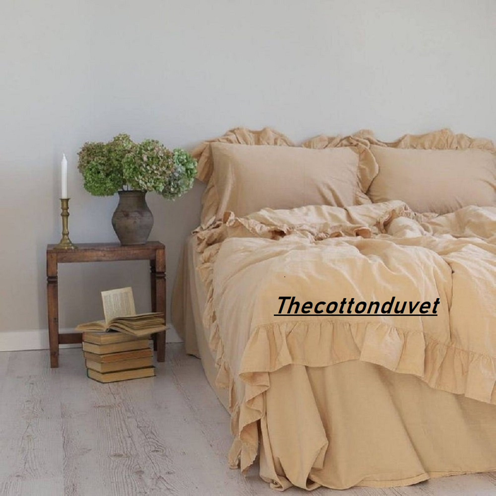 Beige color washed Ruffled Duvet Cover Queen Bedding Etsy