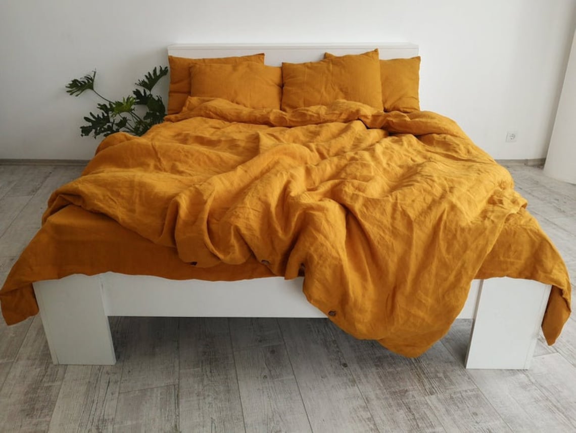 Mustard Yellow Linen Duvet Cover Washed Cotton Duvet Cover Etsy
