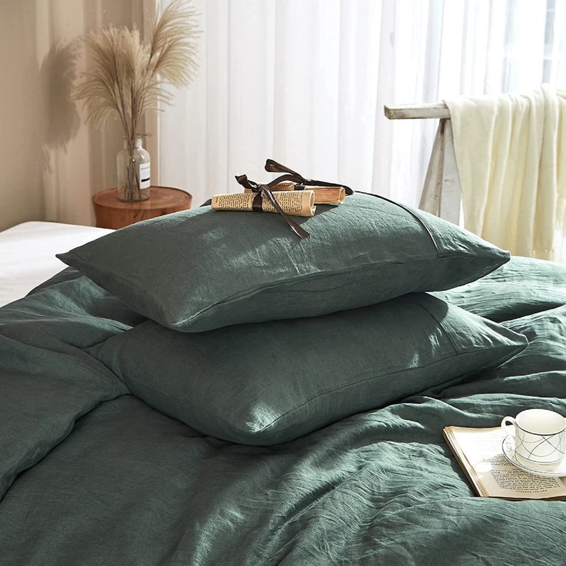 Dark Green Duvet Cover Linen Duvet Cover Green Linen Bedding Etsy