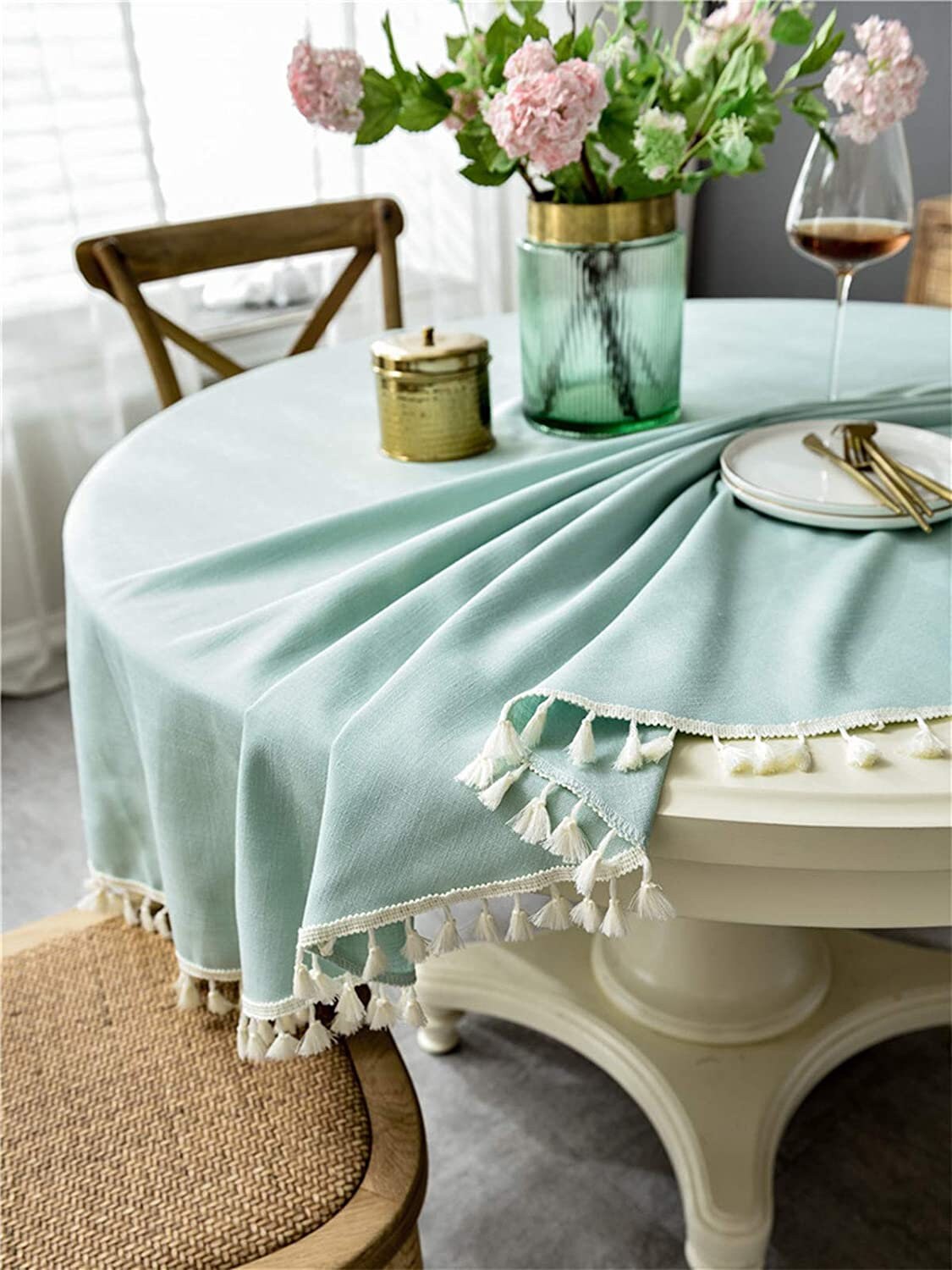 Sage Green Cotton Tablecloth in various colors Round square Etsy