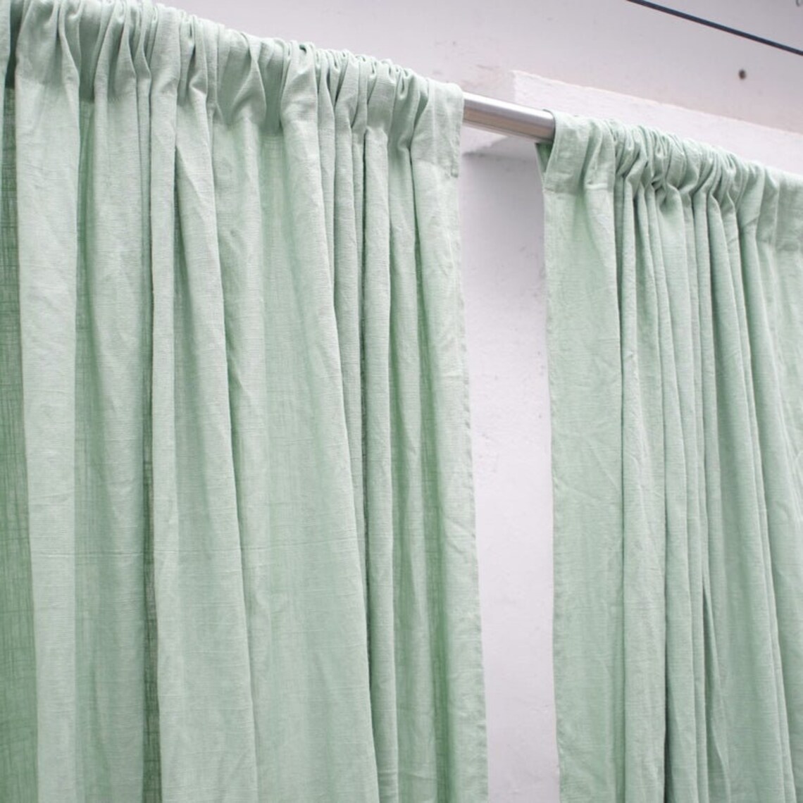 Two panel Washed Curtain Sage Green Curtains For Living Room Etsy