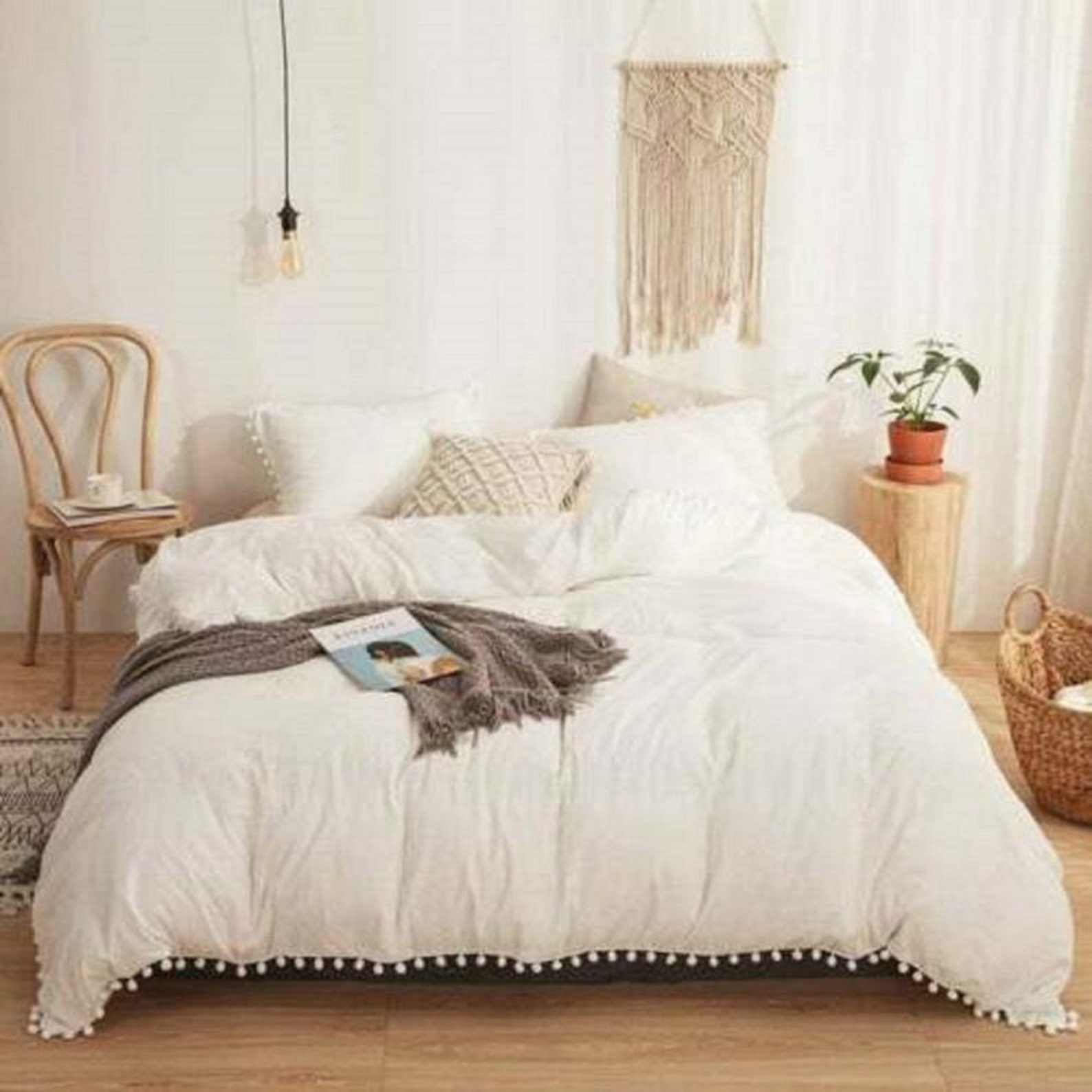 3 Pc Set Pom Pom Duvet Cover King White Cotton Duvet Cover Etsy