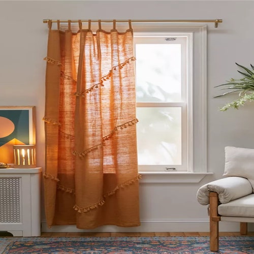 Fringes tufted Cotton Shower Curtain Farmhouse Shower Etsy