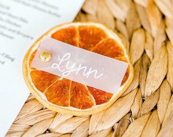 Citrus Place Cards – Real Fruit Name Cards for Weddings, Showers, Summer Parties –Custom Hand-Lettered Grapefruit, Orange, Lemon, Lime Decor
