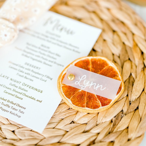 Hand Lettered Citrus Place Cards/Name Cards (Grapefruit,Orange,Blood Orange,Lime,Lemon)Boho Wedding, Baby Shower, Bridal Shower, Calligraphy