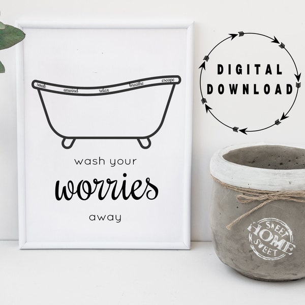 Wash Your Worries Away Sign, Bathroom Wall Decor, Explore Now!
