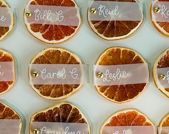 IMPERFECT Citrus Place Cards–Name Cards for Weddings, Showers, Fall Parties–Custom Hand-Lettered Grapefruit, Blood Orange, Lemon, Lime Decor