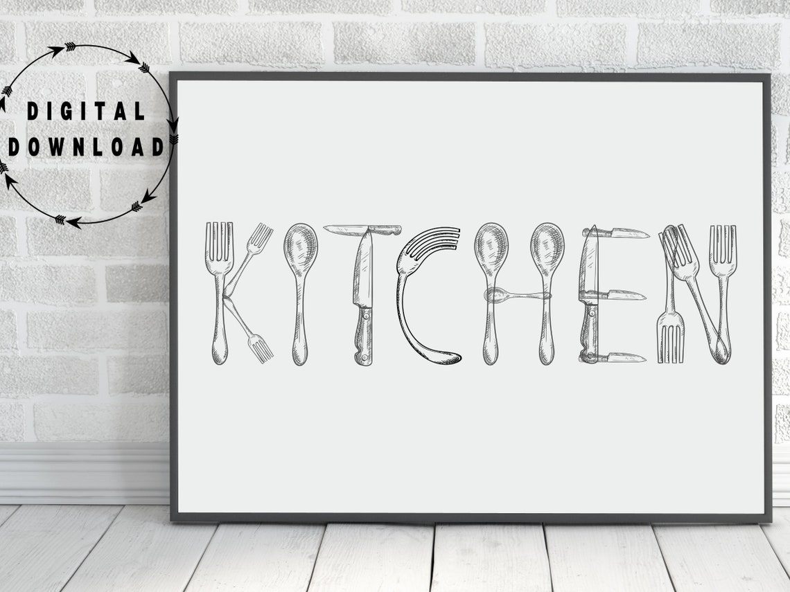 Fork Spoon Knife Art, Kitchen Word Art, Explore Now Etsy New Zealand