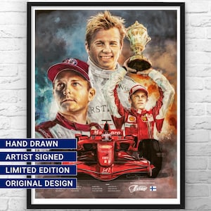 KIMI RAIKKONEN F1 Print Impressão de arte original. O homem, o mito, o Iceman. Campeão mundial de F1 da Ferrari de 2007.