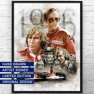 James Hunt vs Niki Lauda F1 Art Print: 1976 Championship, Signed & Numbered