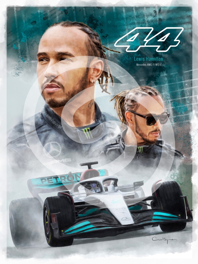 Lewis Hamilton Print. F1 2022 W13 Mercedes. Giclée Hand Drawn. Etsy