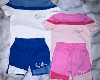 Colour Block Stripe Shorts & Tshirt / Summer Matching Sibling Sets / Airport Outfit / Holiday Outfit