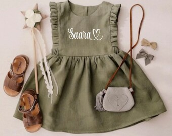 Baby/Toddler Ruffle Linen Dress with Name / Summer Dress