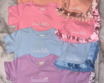 Girls Satin Frill Shorts & Tshirt Set /Girls Summer Set