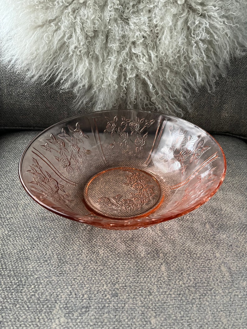 A Cabbage Rose Depression Glass Bowl Etsy