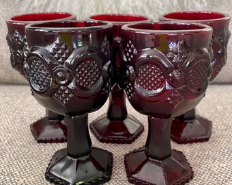 Avon 1876 Cape Cod ruby red cordial glasses (5)