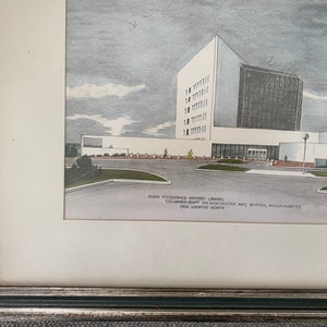 JFK Library framed hand water colored print