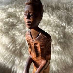 African drummer carved wood figure