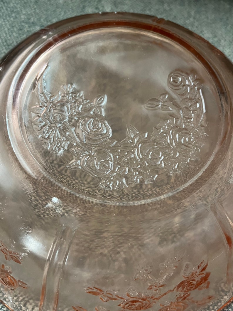 A Cabbage Rose Depression Glass Bowl Etsy
