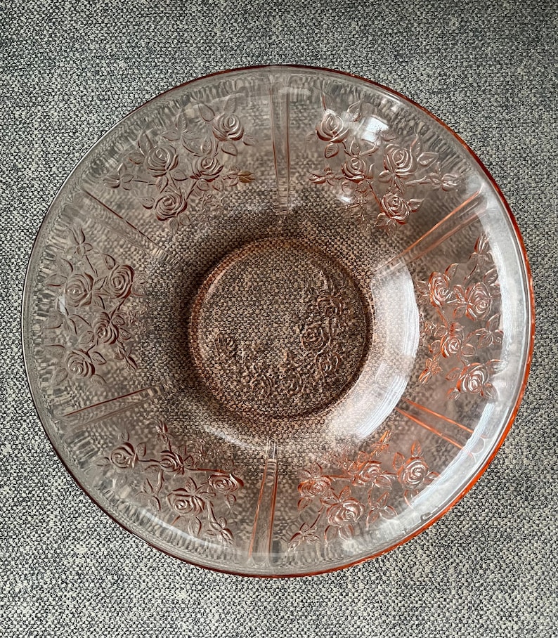 A Cabbage Rose Depression Glass Bowl Etsy