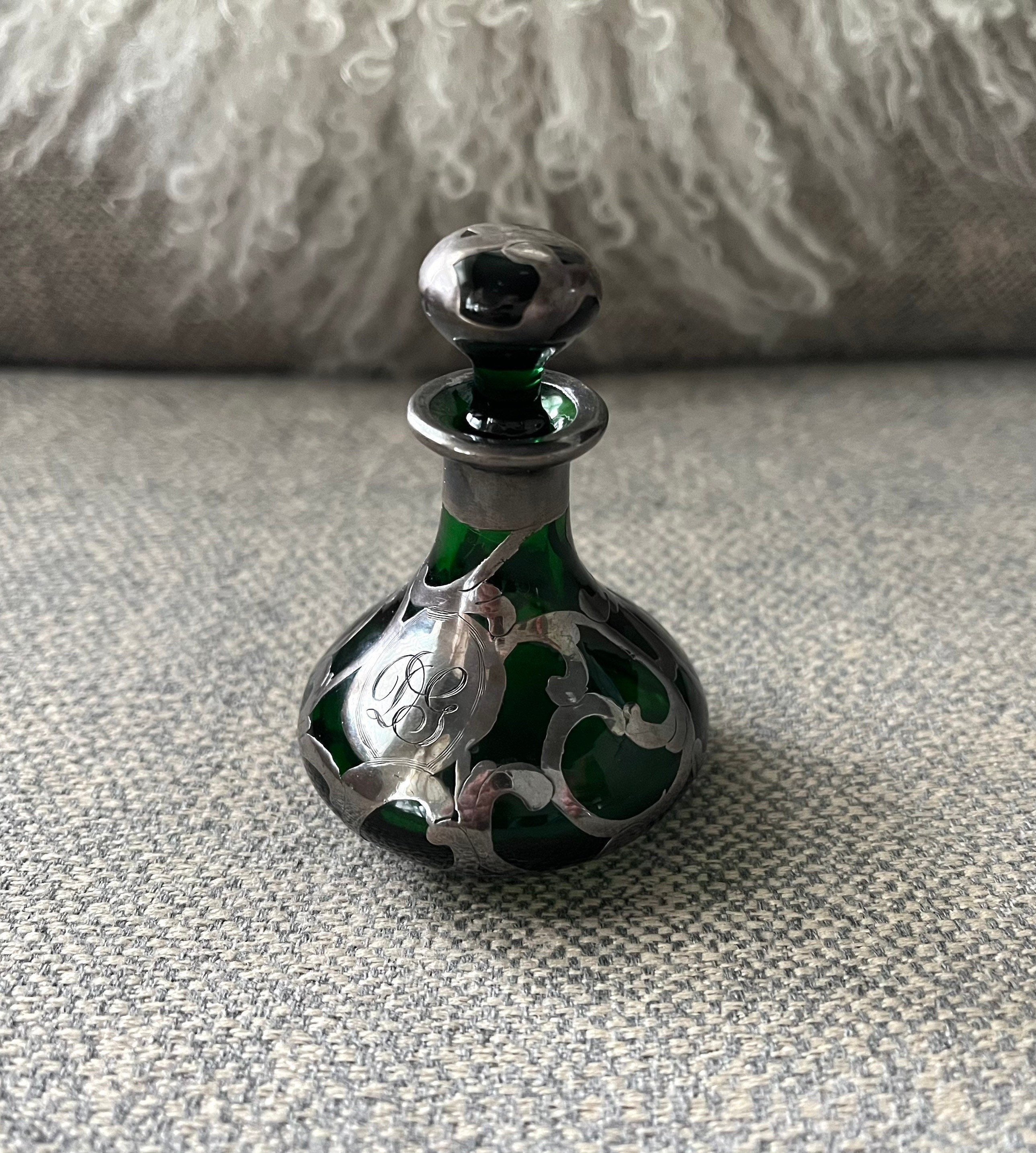 Green Glass, Art Nouveau, Perfume Bottle With Sterling Overlay - Etsy